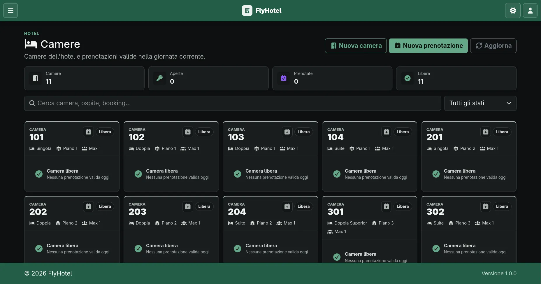 Fly Hotel — planimetria camere / grafico prenotazioni