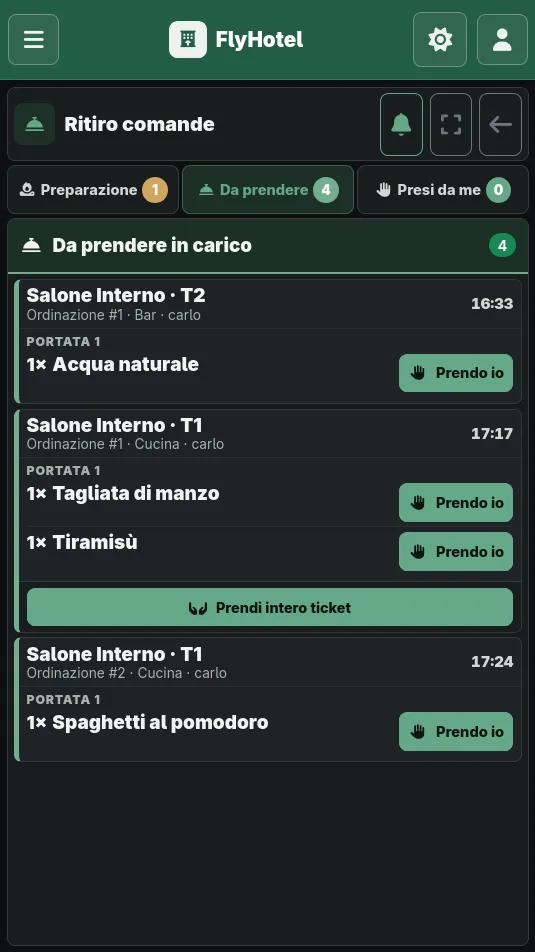 Schermata palmare Fly Order