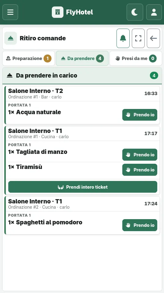 Schermata palmare Fly Order