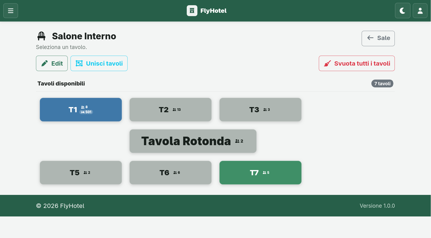 Screenshot: schema tavoli di una sala